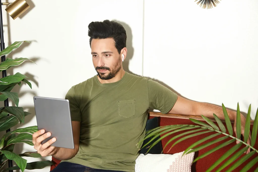 man on a tablet