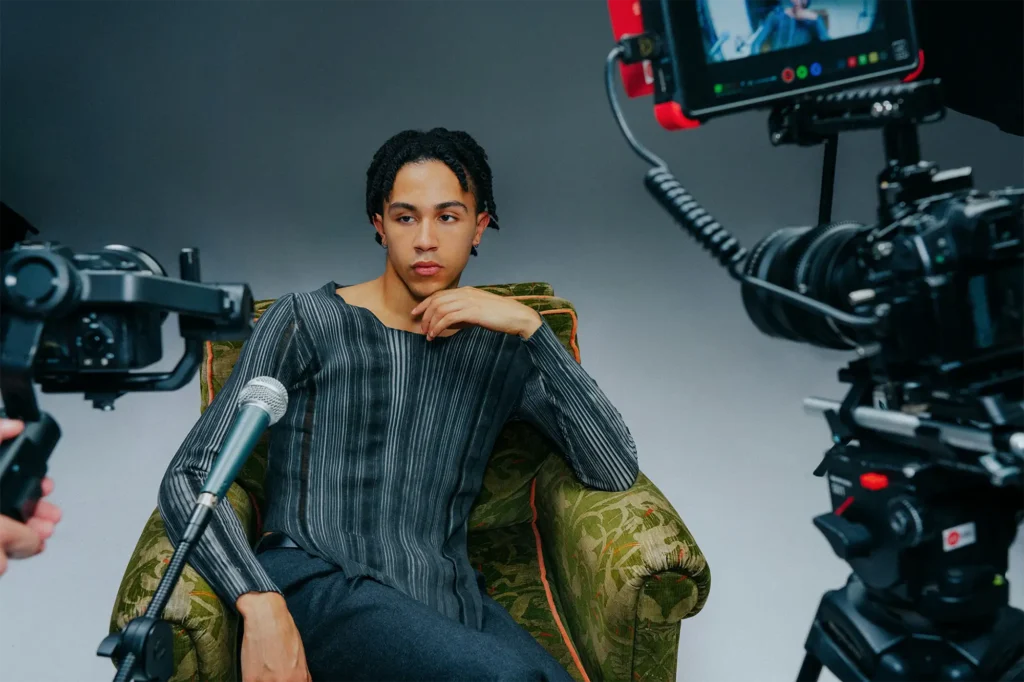 recording video and audio with young man