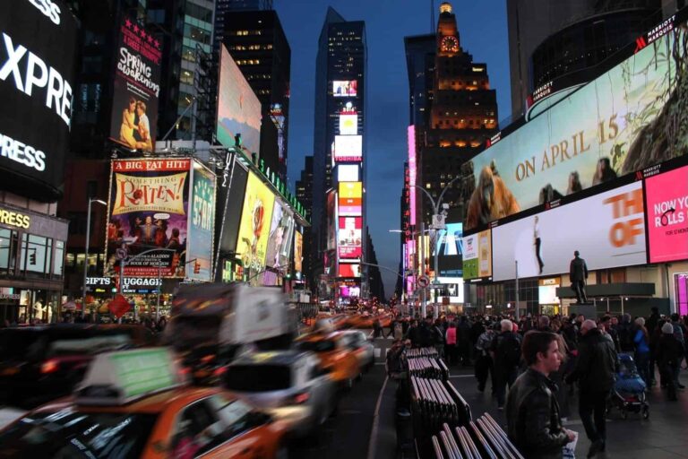 crowded city street in motion
