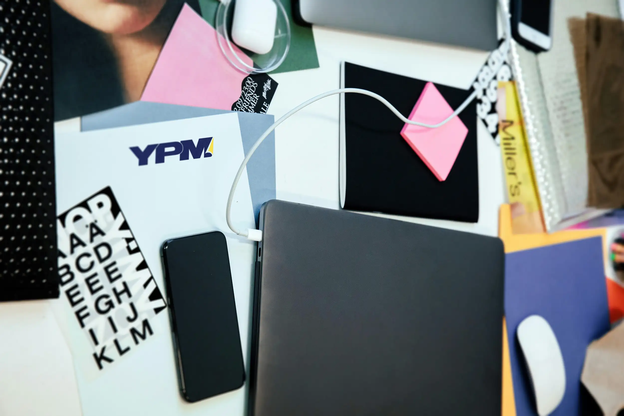 desk with many things on top