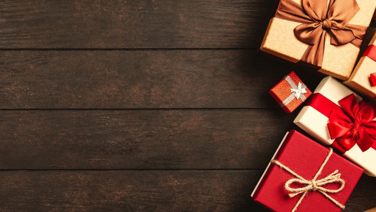 wrapped gifts on floor