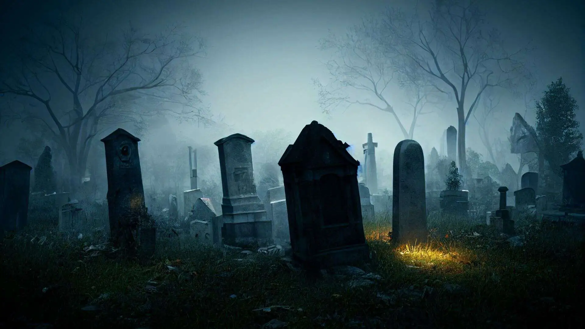 foggy graveyard full of headstones
