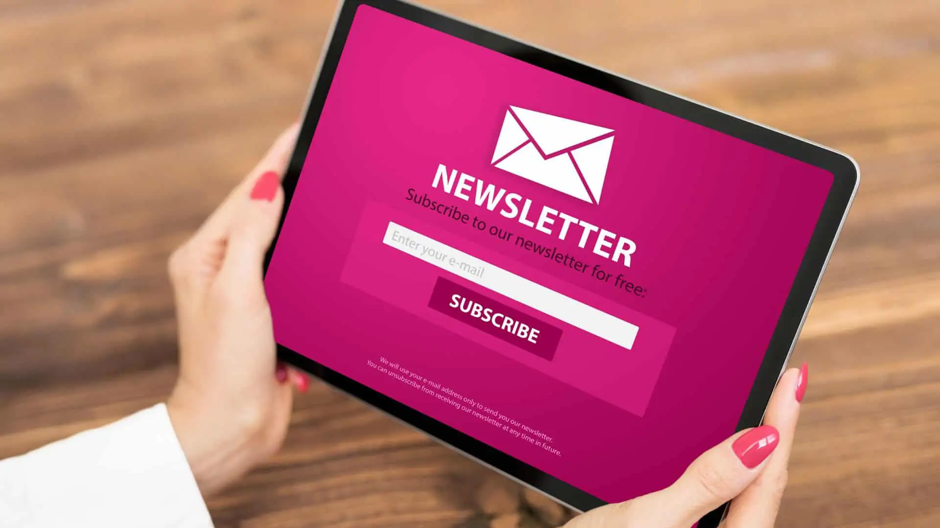 newsletter subscribe pink on tablet