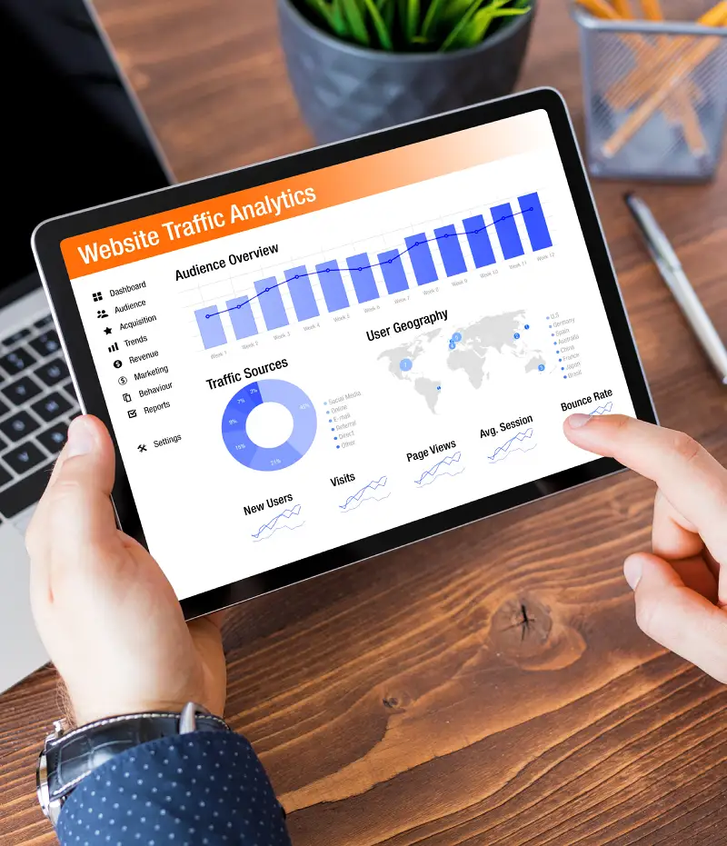 website traffic analytics on a tablet