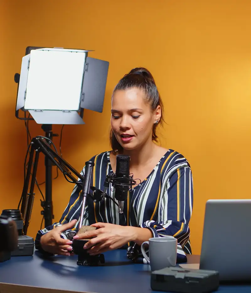 woman recording audio and video